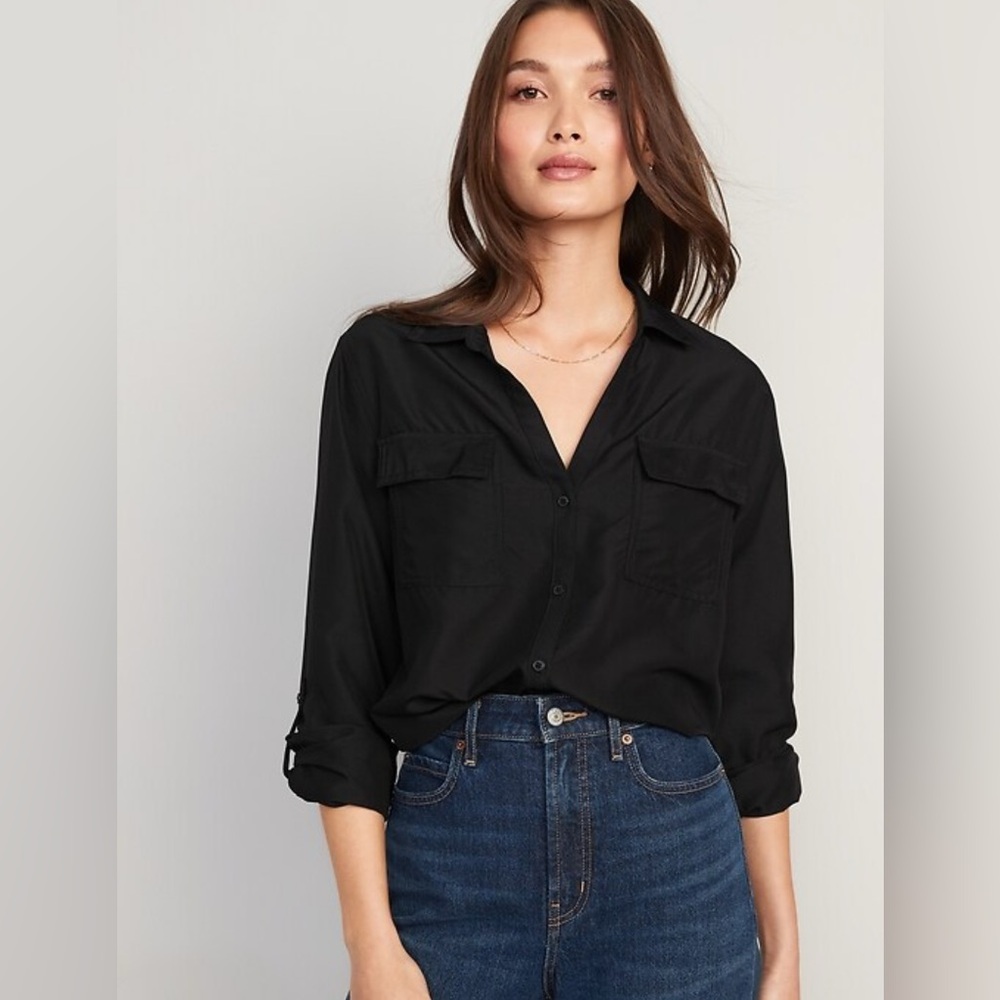Old Navy Women's Black Utility Button-Down Shirt